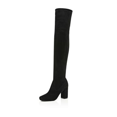 Black faux suede over the knee boots